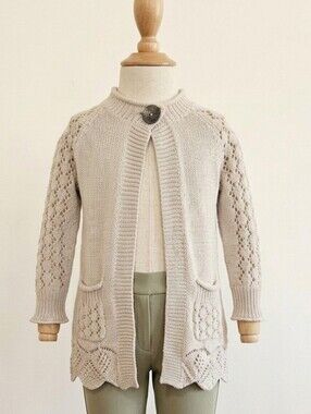 Persnickety Creamy Taupe Openwork Single Button Cardigan- 18 Months